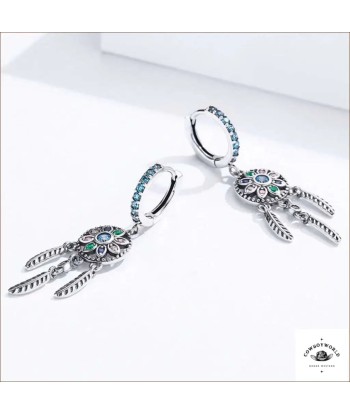 Boucles d'Oreilles Attrape-Rêves Turquoise (Argent) Amélioration de cerveau avec