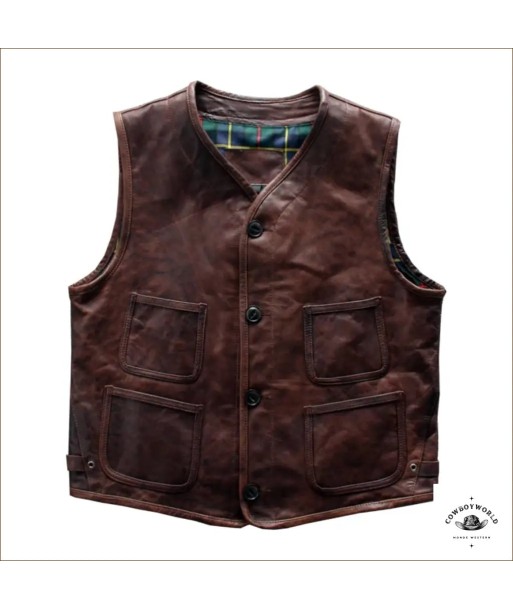 Gilet Sans Manches en Cuir Pour Homme Style Western Fin de série